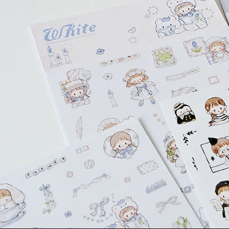 Molinta Sticker Sheet - White

Celebrate your love for the color white with this charming Molinta sticker sheet. Featuring adorable illustrations in Molinta’s signature whimsical style, these stickers are perfect for decorating planners, journals, scrapbooks, and happy mail.

105x148mm
Material: Japanese Paper
Includes 2 sticker sheets