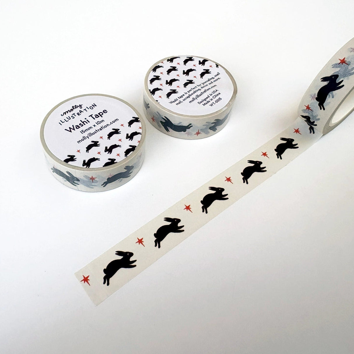 Molly Illustration - Leaping Bunny Decorative Washi Tape

This washi tape is my own original design.

Each decorative washi tape roll is 15mm wide and 10m in length and comes vacuum sealed in plastic with a matching sticker label.