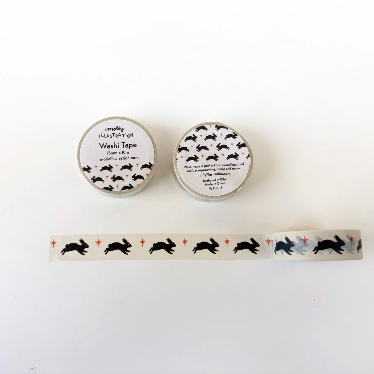 Molly Illustration - Leaping Bunny Decorative Washi Tape

This washi tape is my own original design.

Each decorative washi tape roll is 15mm wide and 10m in length and comes vacuum sealed in plastic with a matching sticker label.