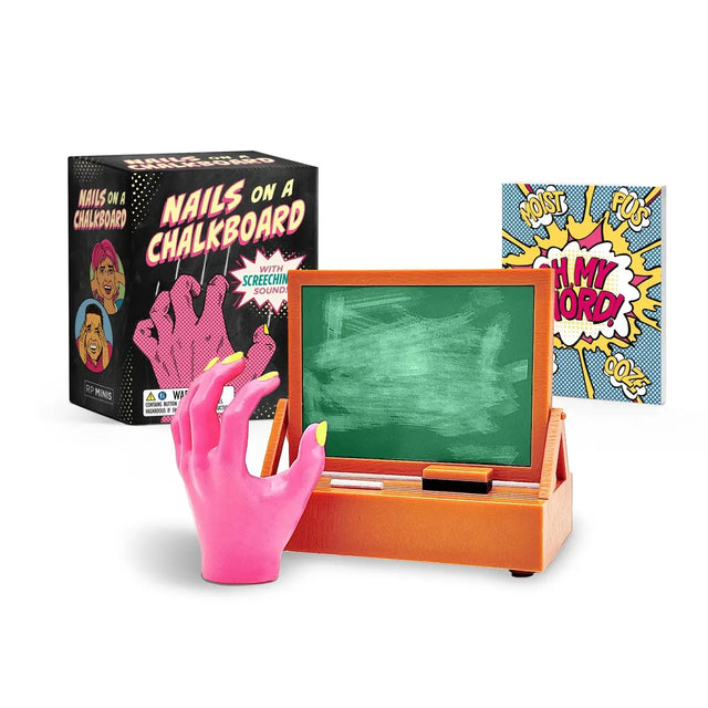 Brace yourself for one of the shrillest, most annoying sounds in the world with this miniature chalkboard that's ready to be scratched.

Iconic Sound: Recreate the ear-splitting, hair-raising scratching sound we all dread
Fun Size Terror: Includes a 3 inch replica of a chalkboard and miniature hand
Full-Color Stickers: Includes five stickers to decorate and personalize your chalkboard
Book Included: An illustrated, 32-page book exploring word aversion and why some sounds bother us
Perfect gift: Humorous gag