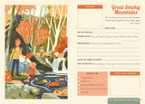 Explore the amazing National Parks with this keepsake journal to document your adventures. With a spread to fill in on 63 National Parks, including parks from each of the 50 States. 

Fill in the park name, date, weather, places you went, things you saw, favorite moment, and note down things to do next time, as well as adding drawings, pressed flowers or leaves, rubbings, photos and stamps. There is a spread for each national park and a place to add the unique stamp from every park you visit. Use the spotte