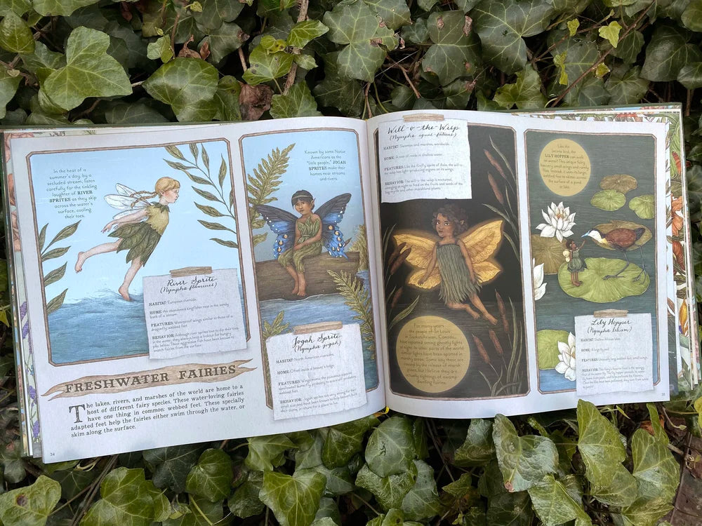 Featuring a gold foil–embossed cloth cover, a ribbon marker, and sprayed gold edges, this gorgeous volume is filled with colorful sketches and precise notes detailing the secret life of fairies and their important role in the natural world.

Inside, you will discover the wide and wonderful array of different species of fairies around the globe and explore where and how they live. Delight in this hidden world as you learn all about:

The anatomy of a fairy (Land-based fairies have individual, separated toes,