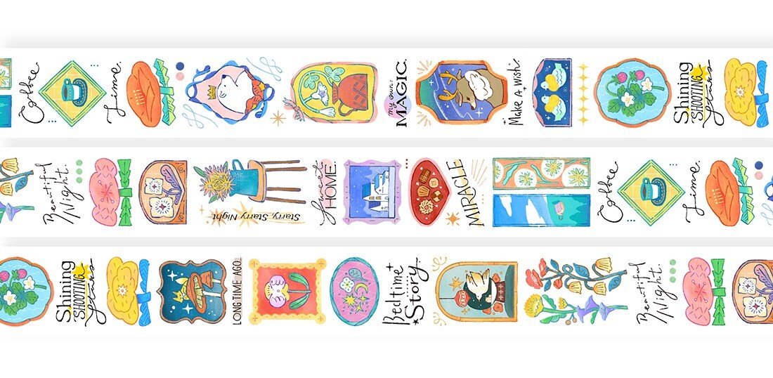 Enjoy these mystical fairy tale themed designs that only come alive during the night time right before bed.

Matte PET Tape
Width: 4.4cm / Length: 10m
88 cm per cycle