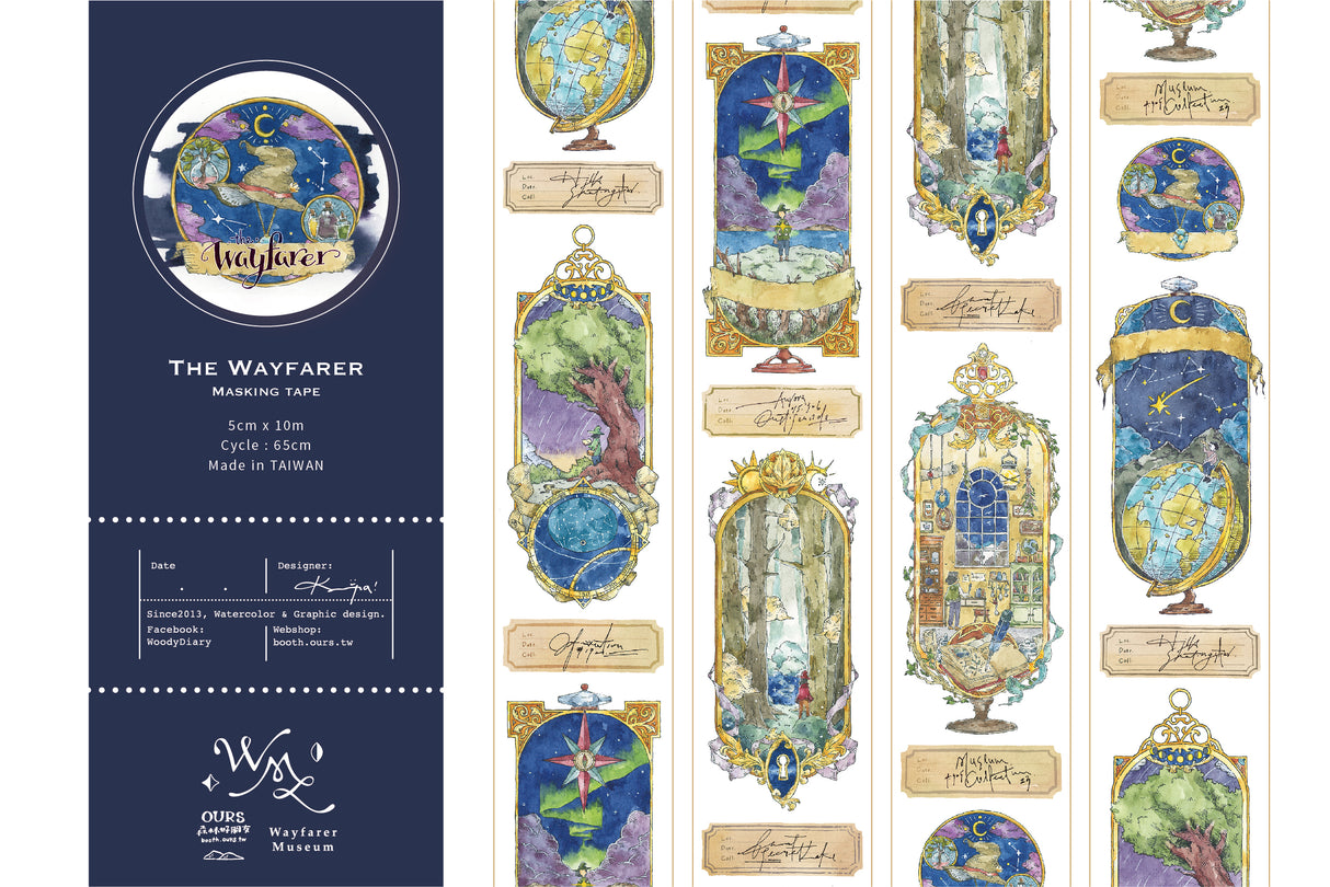 OURS Studio Wayfarer Washi Tape Decorative tape with artistic designs and brand name on a white background