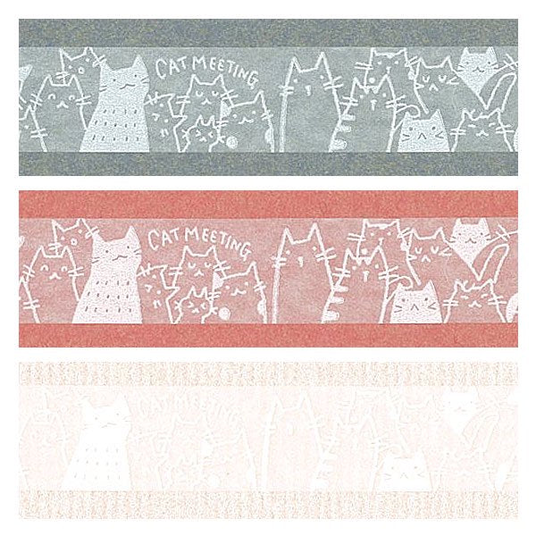Cinta washi blanca de gatos Oboro