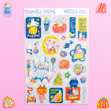 Odd Rabbits - Cosmi Cafe Star Holo Transparent Sticker Sheet

A6 Holo Transparent Sticker Sheet!

Should not be placed in areas of heavy wear (phone cases, laptops, water bottles, etc).

Great for journaling or decorating flat spaces!