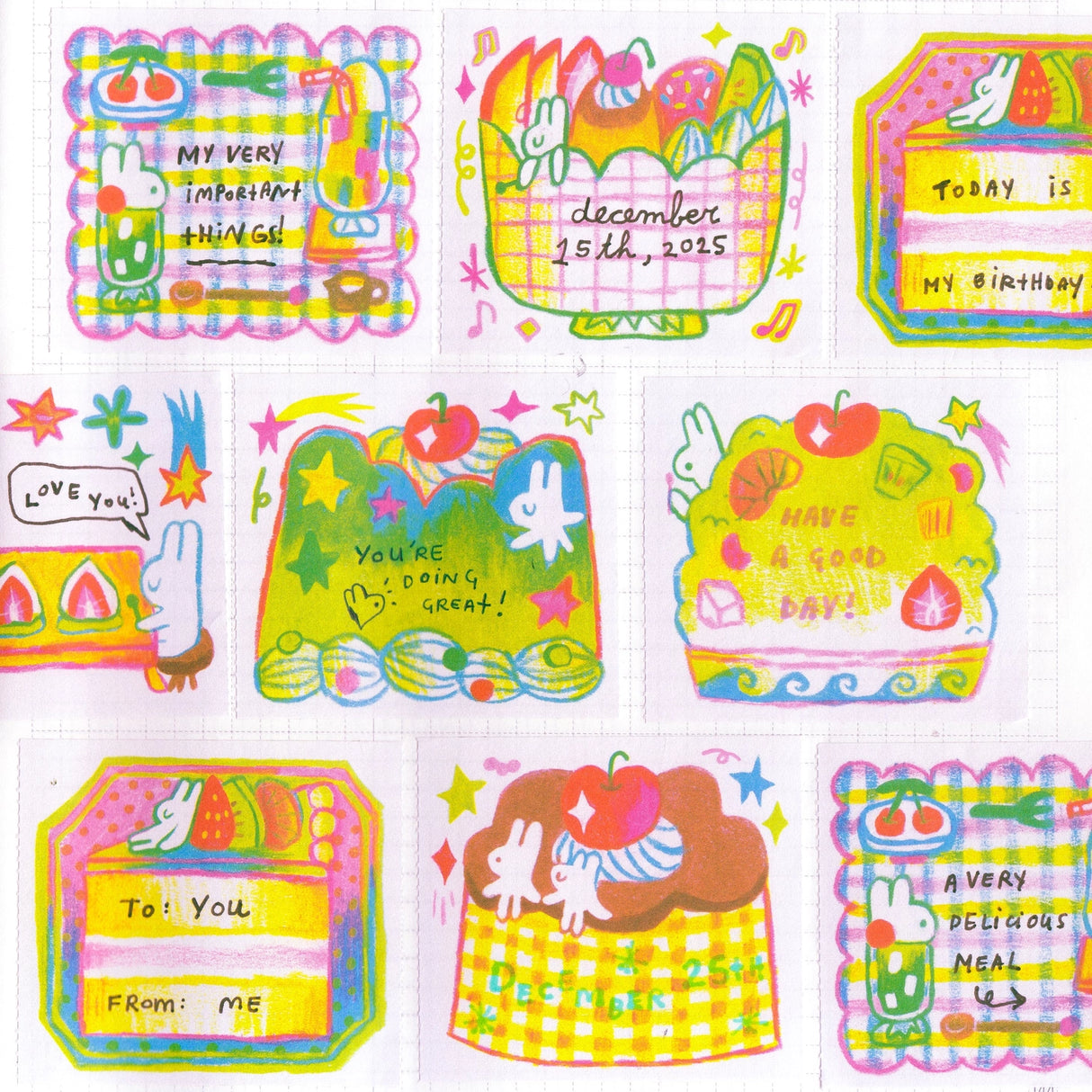 Odd Rabbits - My Little Dessert Memo Tape Roll

'My Little Dessert Memo' Memo Tape Roll, 7 designs total, 45mm x 5m.

Memo Tape has perforations to tear the mini memos easily. It has a strong adhesive backing and memos are printed on uncoated writable paper (not washi paper).&nbsp;