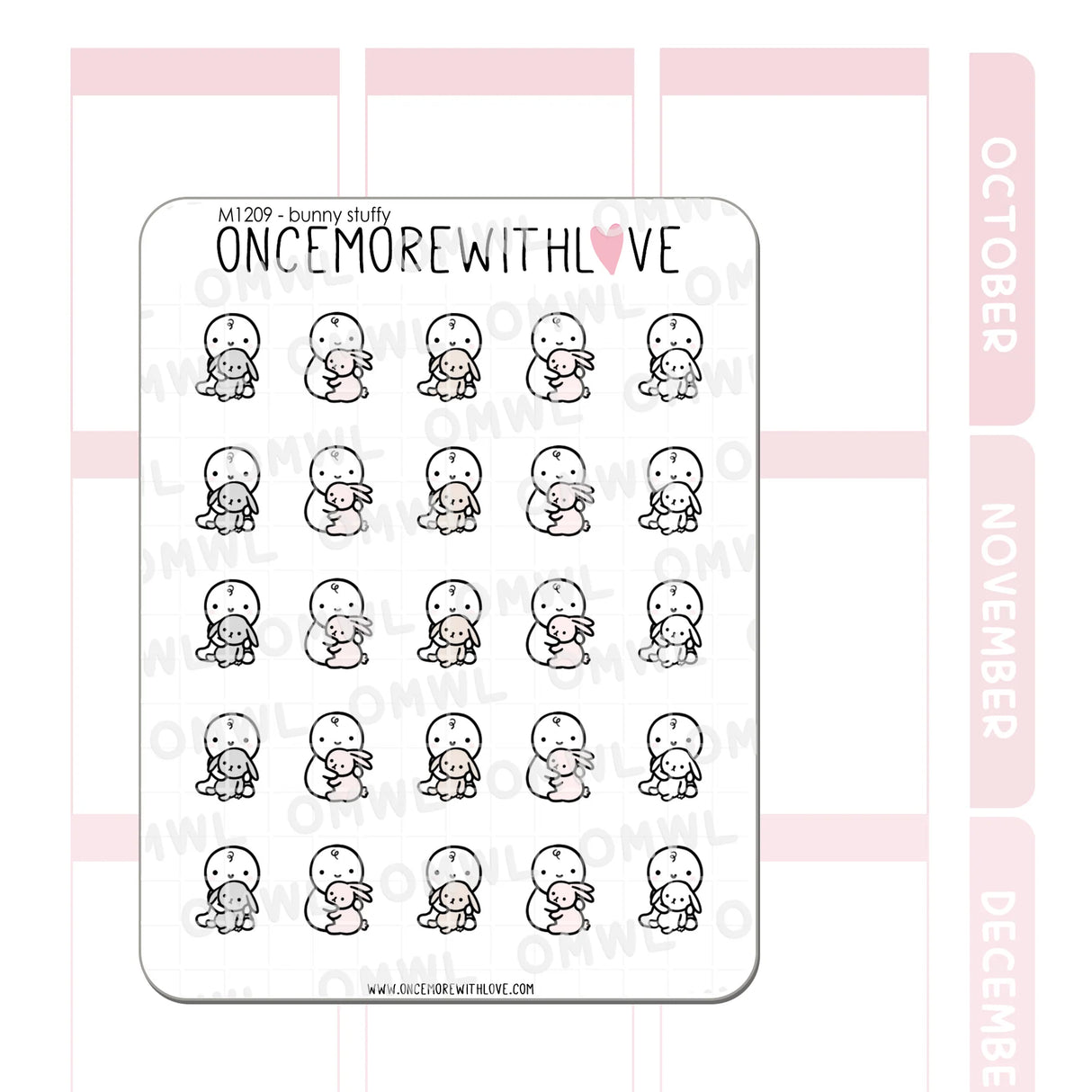 Once More With Love - M1209 Bunny Stuffy Sticker Sheet

Do you have a favourite toy growing up? My baby girl is so in love with her bunny stuffy -&nbsp;Seeing the light in her eyes when she holds it dear to her heart just makes me smile!

SPECS:

Size - Each sheet is approximately 4.5x3.5 (regular size) inches.&nbsp;
Type - Designed for all planners, organizers, calendars, bullet journals, and traveler's notebooks&nbsp;
Material - Non-removable matte white adhesive paper&nbsp;
Design - All designs are origi