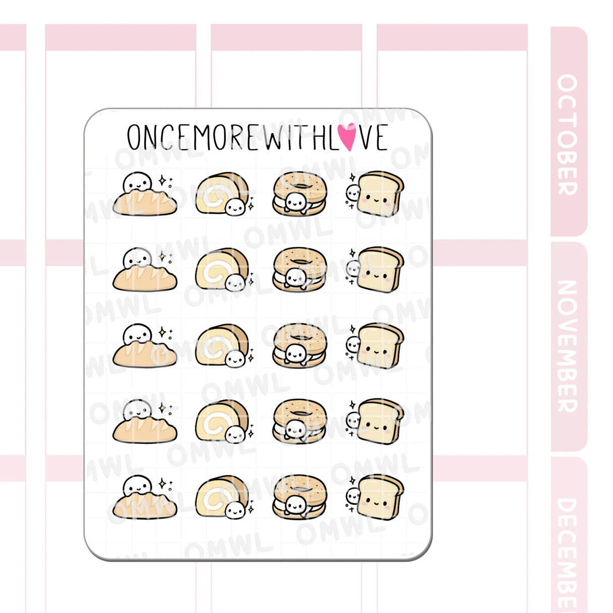 Once More With Love - M1520 Bread Lover Sticker Sheet

For the carb lovers! I can never say no to bread. My favourite are the ones from Chinese bakeries, they're soooo soft and fluffy!