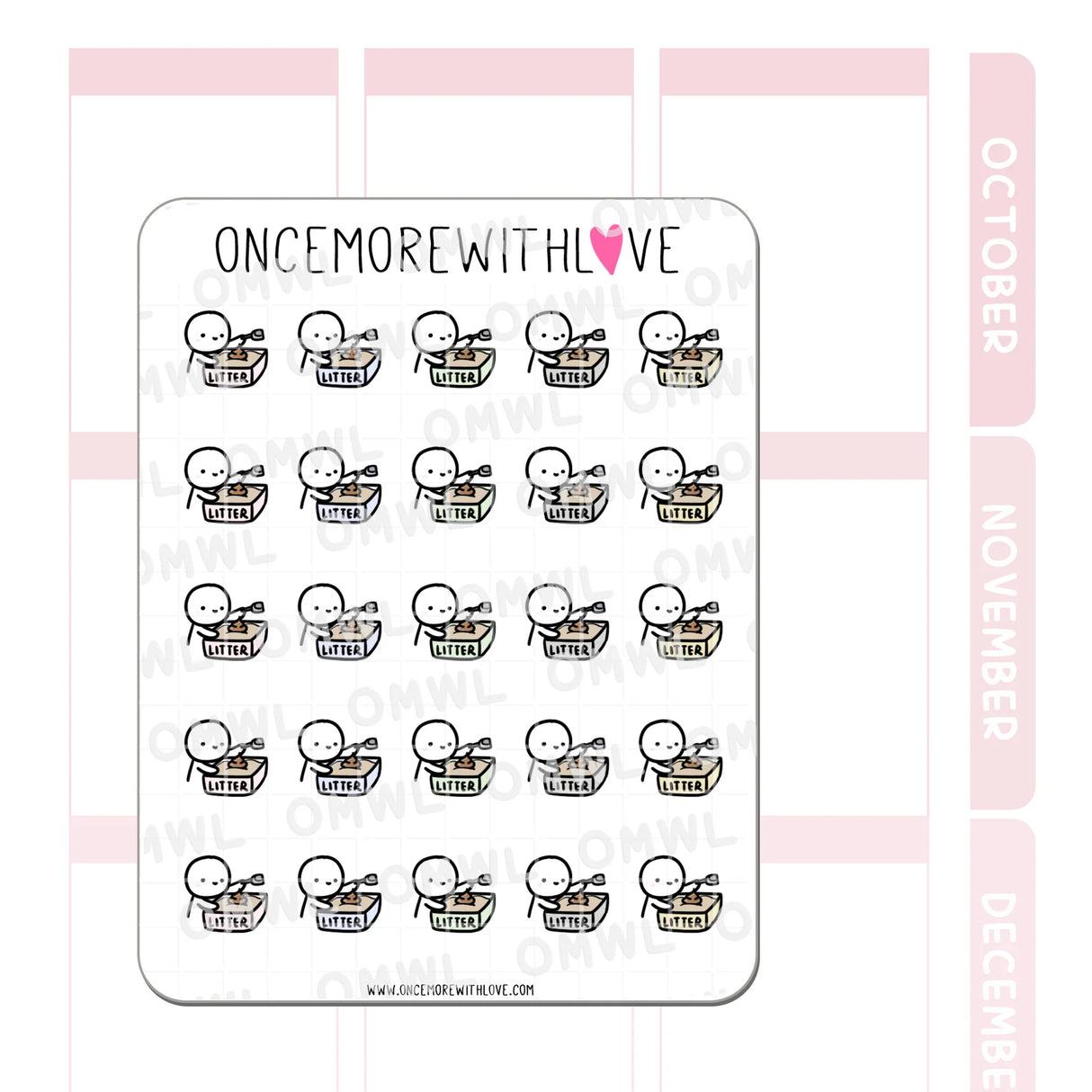 Once More With Love M840 Litter Box Sticker Sheet

Meow! Clean my litter box! Reminder to clean or change your cat's litter!