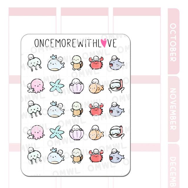 Once More With Love - M1263 Sea Creatures Sticker Sheet

Sea critter doodles to match the brand new Under the Sea themed kit!

SPECS:

Size - Each sheet is approximately 4.5x3.5 (regular size) inches.&nbsp;
Type - Designed for all planners, organizers, calendars, bullet journals, and traveler's notebooks&nbsp;
Material - Non-removable matte white adhesive paper&nbsp;
Design - All designs are original and created by Margaret Ying of OnceMoreWithLove.&nbsp;