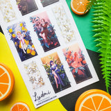 🍒🍋 @ludmilacerafoce’s fruity fashionistas are serving looks inspired by blackberries, raspberries, lemons, cherries, blueberries, and peaches! Draped in juicy colors and surrounded by oversized fruit and foliage, each glamorous girl brings her own bold personality to the garden. Finished with gleaming foil accents, this sheet is one seriously fresh-picked lineup! Art by: @ludmilacerafoce

Top Coating: Gold foil
Adhesive Layer: PVC (plastic)
Backing Layer: Clear PET
6.69" x 3.54".
Weight .03lbs