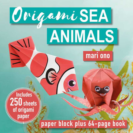 Take a trip into the deep blue with this 64-page project book and 250 sheets of origami paper.

Bestselling origami expert Mari Ono has put together an awesome collection of ocean dwellers and sea creatures that kids and adults alike will love to make.

Dive right in with a toothy shark, a wiggly jellyfish, playful sea otters, a shy little seahorse, and hilarious crabs.

All 15 projects come with simple step-by-step instructions, difficulty ratings, and clear photographs with arrows showing you where to fol