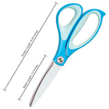• Revolutionary curved blades offer 2x the cutting force of straight edge scissors. 
• Unique curved blades continuously cut at the ideal angle of 30 degrees. 
• Effortless cutting from the pivot point to the scissor tip. 
• Double layered grips for maximum comfort. 
• Smooth and durable pivot ring. 
• Stainless steel blades. 
• Available in multiple sizes and colors. 
Scissor Length: 8 in