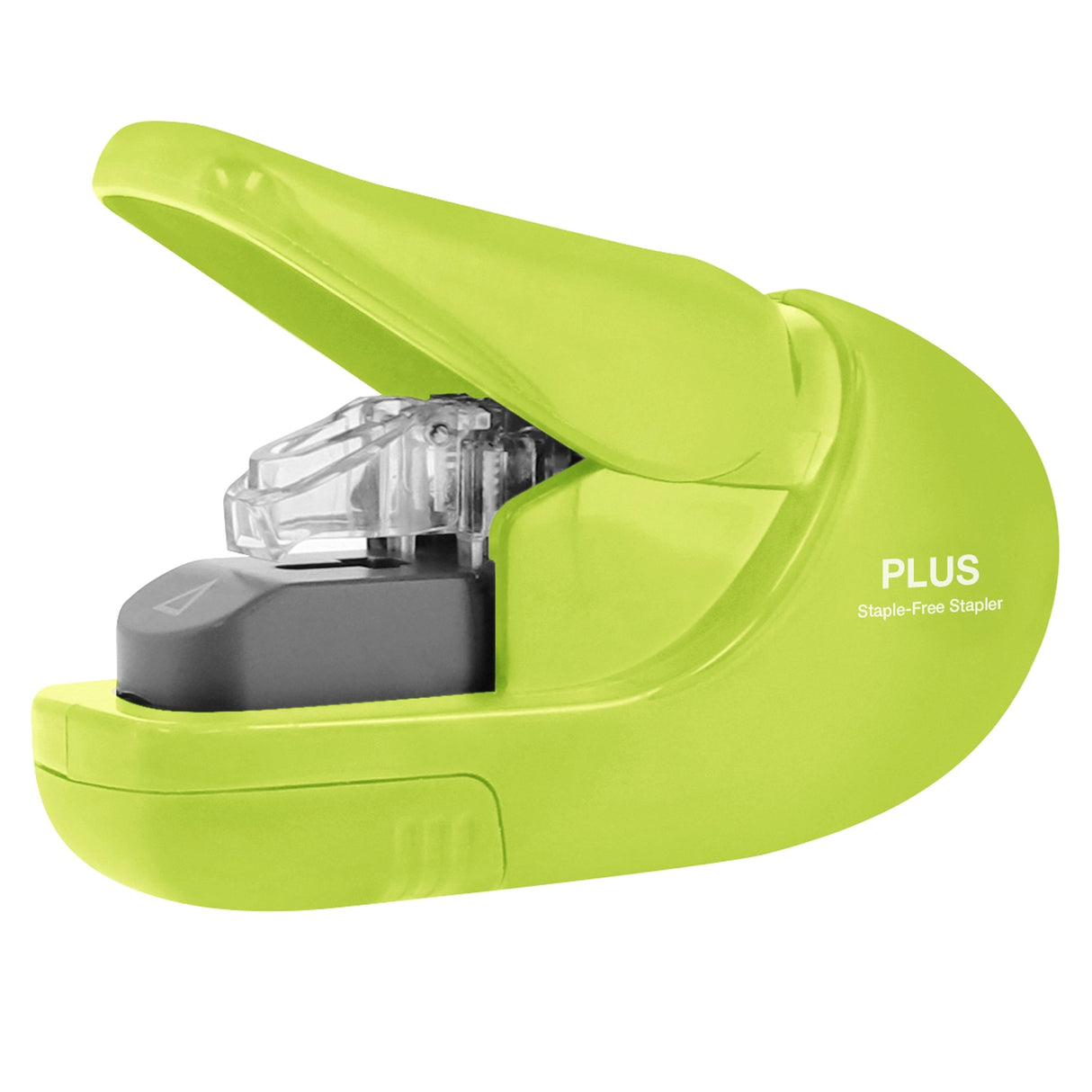 This clinch stapler lets you quickly fasten paper without the use of staples. Never buy staples again.&nbsp;It fastens up to five sheets of paper at a time with a unique inter-folding process.&nbsp;Always ready to use—never worry about running out of staples and safe for children to use.

"Stapled" documents are paper shredder safe.

Perfect for school, home and office.