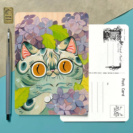 This postcard is full color with rounded corners. The original artwork is a painting on wood.

+ size: 4.25 x 6” standard size, regular postage stamp
+ printed on a ‘toothy’ rag off white color card stock paper
+ FSC 100% recycled environmentally friendly paper
+ created and printed in Portland, OR 


All work and photos ©PAPER PUFFIN Art by K.CARLSON