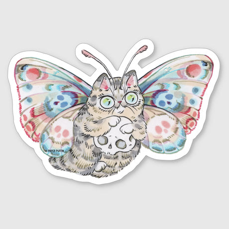 Moth Cat with Skull Sticker

A sweet moth cat with subtle skull wing patterns holding a skull. 

+ size: 2 x 3"
+ permanent adhesive glossy vinyl sticker with solid peel backing
+ scratch and weather resistant material, PVC free
+ packaged and shipped flat

All work and photos ©PAPER PUFFIN Art by. K.CARLSON