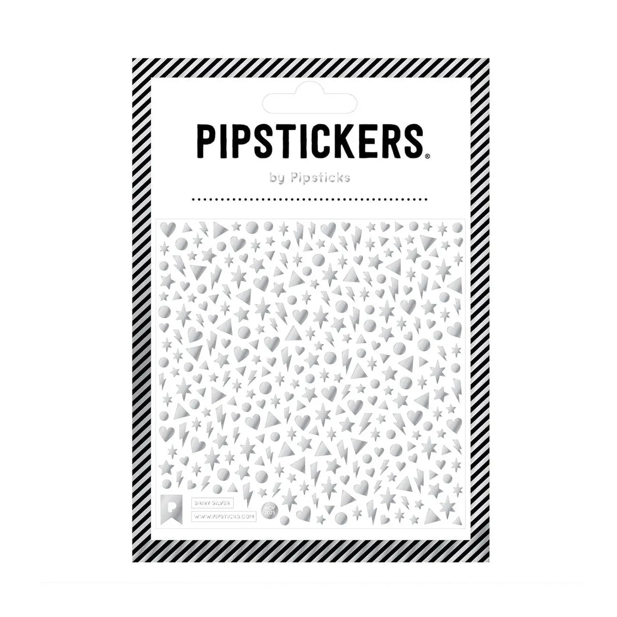 Teeny stickers in the most DREAMY silver foil adorn this PipSticker sheet. WIth more than 350 tiny stickers you can add a little (or a lot!) of sparkle on everything you touch! Perfect for journaling, crafting, and adding some glittery touches to all your mail and projects! 

Includes one 4" x 4" sheet of Shiny Silver PipStickers with 390 individual stickers. 