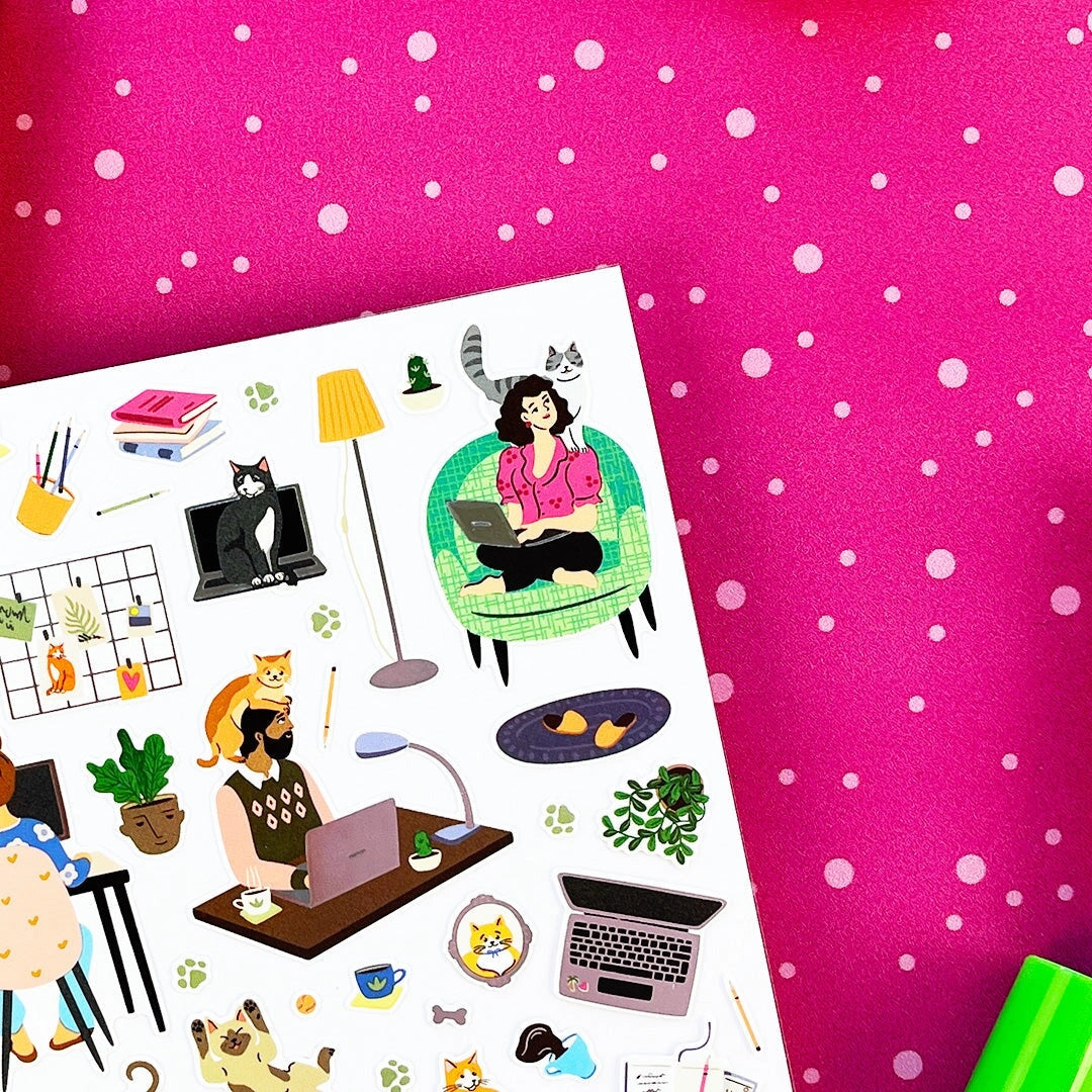 PipStickers are the PERFECT gift for the sticker lover in your life - even if it's you! These unique PVC designs with silver foil accents come on a clear backing and cannot be found anywhere else.

Includes one 4" x 4" sheet of WFH Zoomies PipStickers and includes the Pipsticks manifesto.