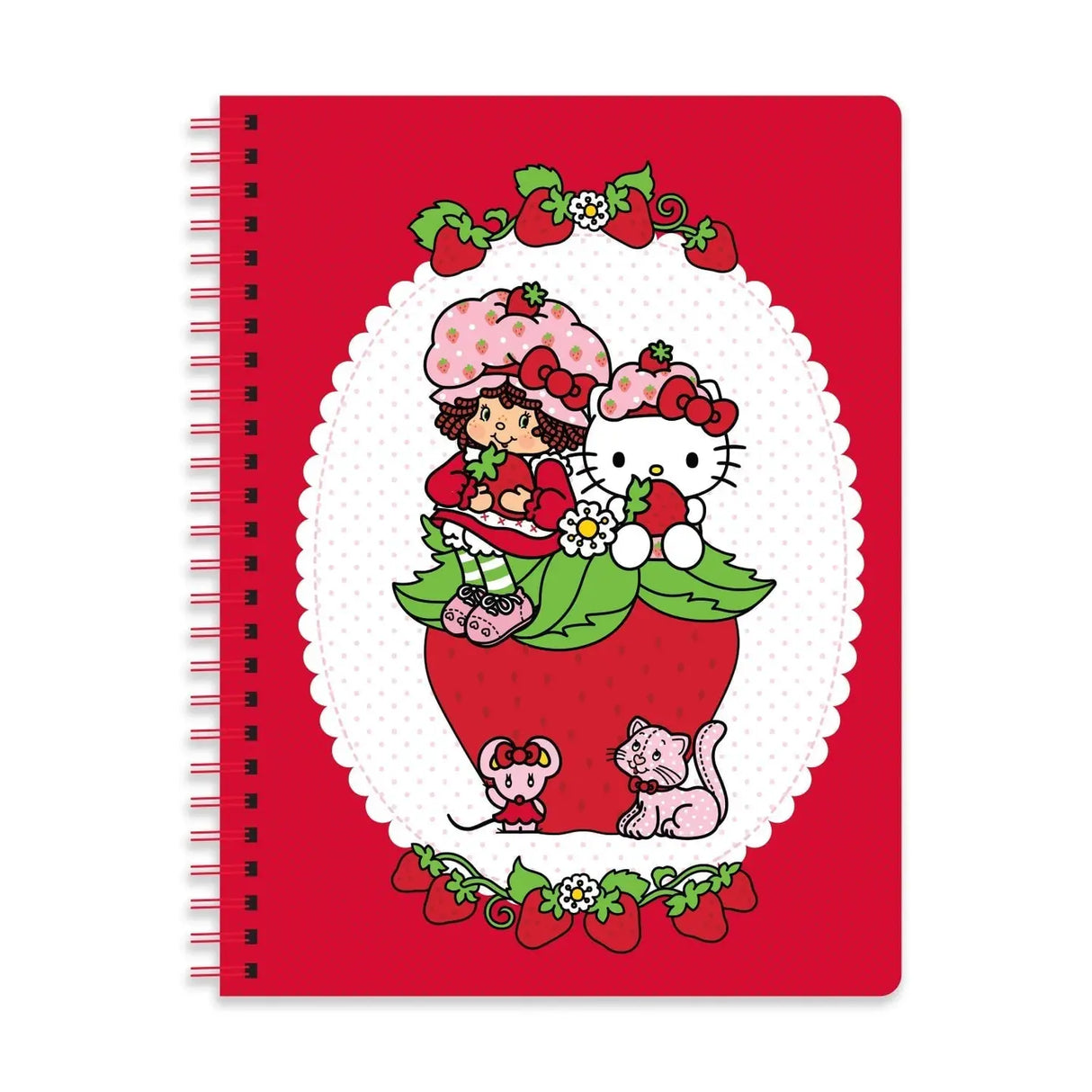 A tiny notebook with major main character energy 🍓💌 Covered in the sweetest strawberry + Hello Kitty details, it’s perfect for quick notes, doodles, and lists you’ll actually want to write. Small enough to toss anywhere, cute enough to show off everywhere.

A bright red spiral notebook featuring Hello Kitty sitting in a strawberry, framed with a white scalloped oval and tiny floral details 🍓 The smooth cover pops with bold color, while inside you’ll find lined pages with coordinating strawberry accents a