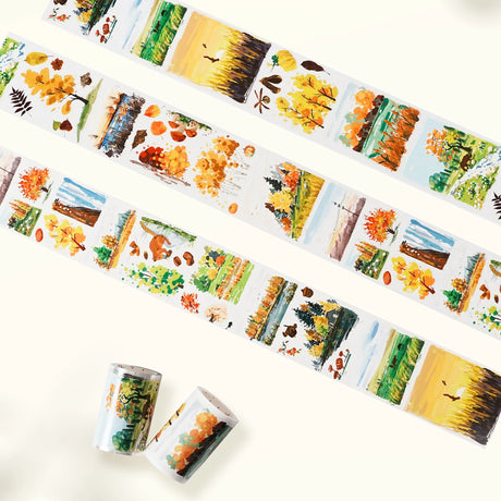 Celebrate autumn’s vibrant palette with&nbsp;Amber Leaves Wide Washi/PET Tape. From golden yellows to rustic reds and deep browns, the watercolor designs capture the essence of a crisp Fall day. Complete with poetic quotes, each pre-cut piece makes your pages effortlessly beautiful.

Brand: WT ( The Washi Tape Shop)

Material: PET Clear Tape
Pre-cut PET Tape
Size: 65mm×5m
Design Loop: 100cm
Material: PET Clear Tape
