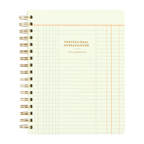The Professional Overachiever Spiral Notebook is here for your color-coded lists, carefully planned goals, and every brilliant idea in between. With a vintage ledger-inspired cover, gold foil lettering, and 160 lined pages, this 7x9” notebook is your go-to for planning, journaling, or conquering your to-do list. The sturdy spiral binding and double-sided pocket keep everything organized—just how you like it. Perfect for students, teachers, planners, and anyone proudly in their “organized era.” Makes a thoug