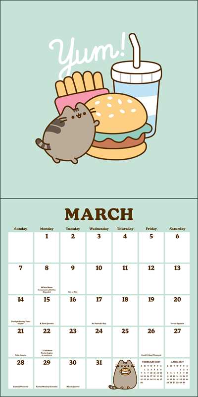Enjoy 12 months of snacks, naps, treats, and parties with Pusheen the cat—life is sweet when she’s around!

The Pusheen 2027 Wall Calendar makes every day delicious! Mix one part easy organization, two parts the internet's most beloved cat, and one part stickers for irresistible fun, and enjoy all year. Don't forget the sprinkles!

Features include:
- 12" x 12" (12" x 24" open)
- Cover design eliminates need for plastic packaging
- Printed on FSC®-certified paper with soy-based ink
- Planning spread for Sep