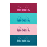 Rhodia's iconic staple-bound pad, now available in four distinct new colors: Azure, Powder Pink, Peacock, and Plum. Made in France

Size: 5.75 x 8.25"&nbsp;

80gsm ultra white paper, graph grid
Fountain pen and marker friendly
80 microperforated sheets
Cardboard underside provides a firm writing surface

Includes 1 Notepad. Cover color is selected at random.