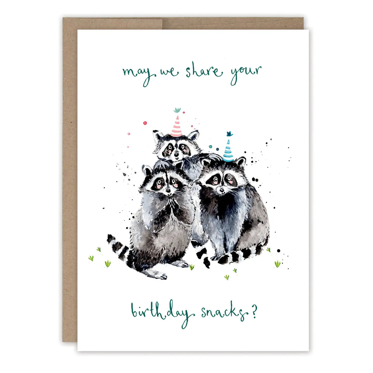 Raccoons Snacks&nbsp;Birthday Card

Inside verse: Wishes for a delightful day

• Illustrated by Louise Mulgrew
• Size: A6, 4.5" x 6.25"
• Paired with a Kraft envelope
• Printed in the USA on beautiful FSC-certified 10% post-consumer waste recycled paper.

About The Artist: Working with gouache and watercolor, Louise designs in her tiny studio in Brighton, England, inspired by her love of all animals, and passion for the natural world. Louise was named 2023 Artist of the Year by the USA Greeting Card Associa