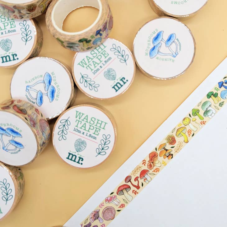 Cinta washi con forma de hongo arcoíris