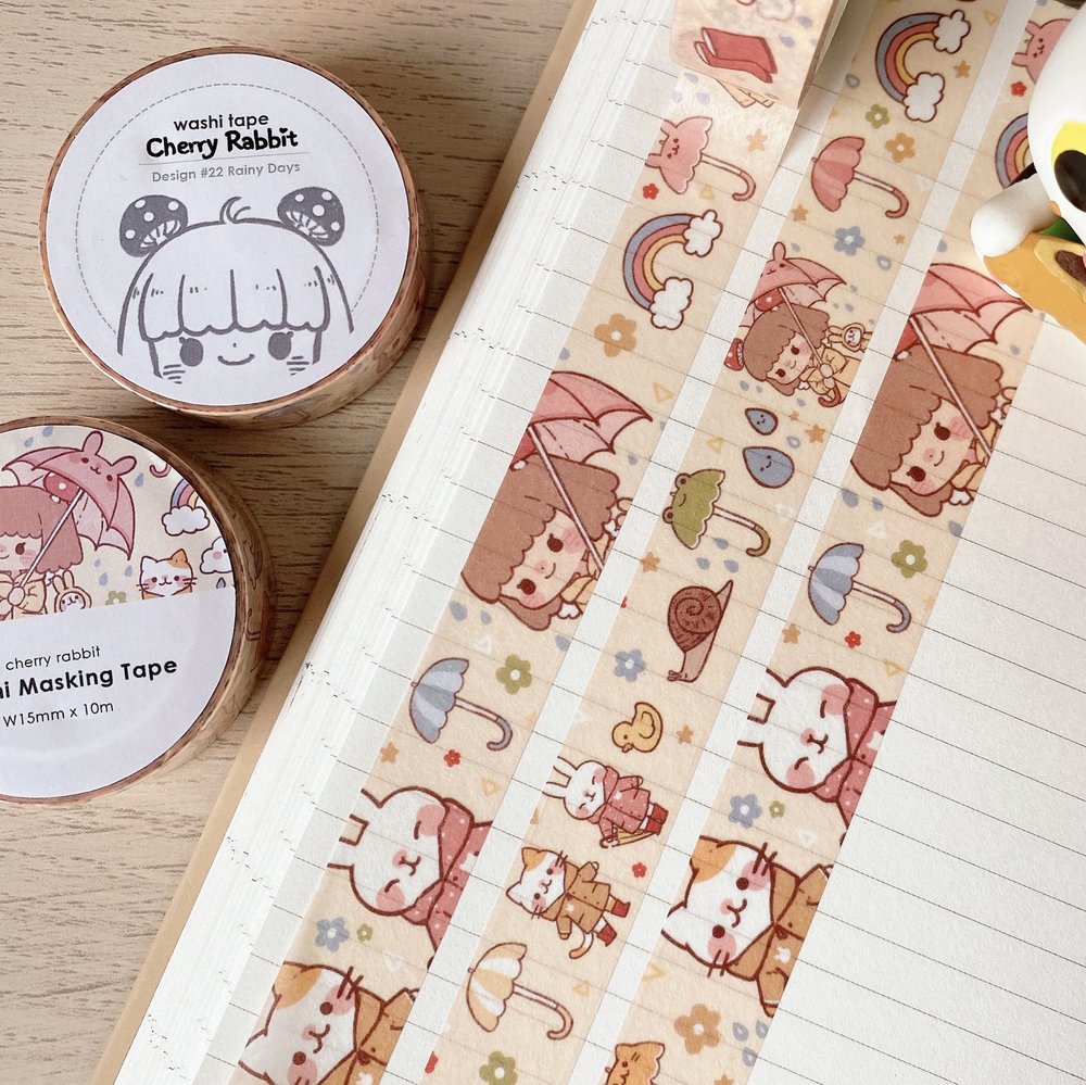 Cherry Rabbit Rainy Days Washi Tape