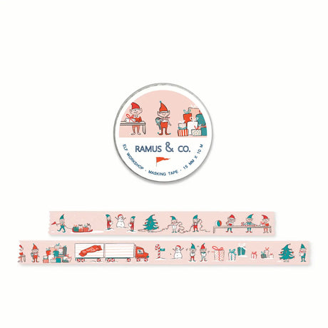 Ramus &amp; Co. - Elf Workshop Washi Tape

10 meters of lovable masking tape. A fashionable embellishment for projects, planners, notebooks, notecards, greeting cards, envelopes and invitations. Ramus &amp; Co. masking tape is safe to use on walls, tables, refrigerators, doors and windows. Irresistible designs that will find their way onto everything. Perfect for crafting and gifting!

15mm x 10m
Adhesive tape roll,
Shrink wrapped with unique label
Designed in USA, imported.

By Ramus &amp; Co.
