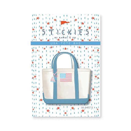 Ramus &amp; Co. - USA Tote Bag Sticky Notes

Brighten up your everyday life with Ramus &amp; Co. Stickies!

These 3 x 3.85 sticky notes are great for capturing fleeting thoughts and jotting down long confirmation numbers.

Stylish, functional and guaranteed to make you smile.

A fun gift and a personal stationery must!

3" x 3.85” Sticky Notes
Die Cut Shapes
50 Sheets
4.5” x 6” Backing Card

Imported

By Ramus &amp; Co.