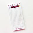 Fun long notepad with art by Karen Schipper.

4.25" x 8.75"
50 sheets
Cardboard backing.
Artwork property of Karen Schipper