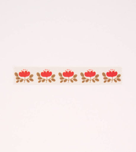Red Floral Washi Tape - Cream