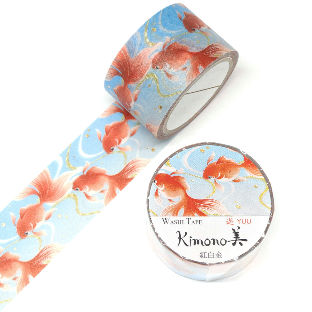 Kimono Beauty - Red & White Gold Fish Washi Tape Wide