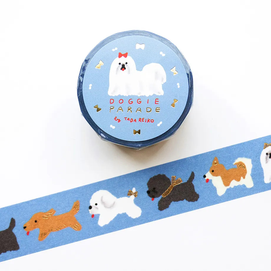 Foil-stamped masking tape by illustrator Reiko Tada. A truly adorable design where various dogs with fluffy fur come one after another. The sparkling gold foil stamping adds a design accent.&nbsp;Cut short to use as stickers, or as a pop point in wrapping or decoration.


✨ Product Features

Gold foil stamping for a subtle, elegant shine
Perfect for decorating planners, journals, cards, gifts, and scrapbooks
High‑quality Cozyca Products washi tape
Size: 20 mm × 5 m