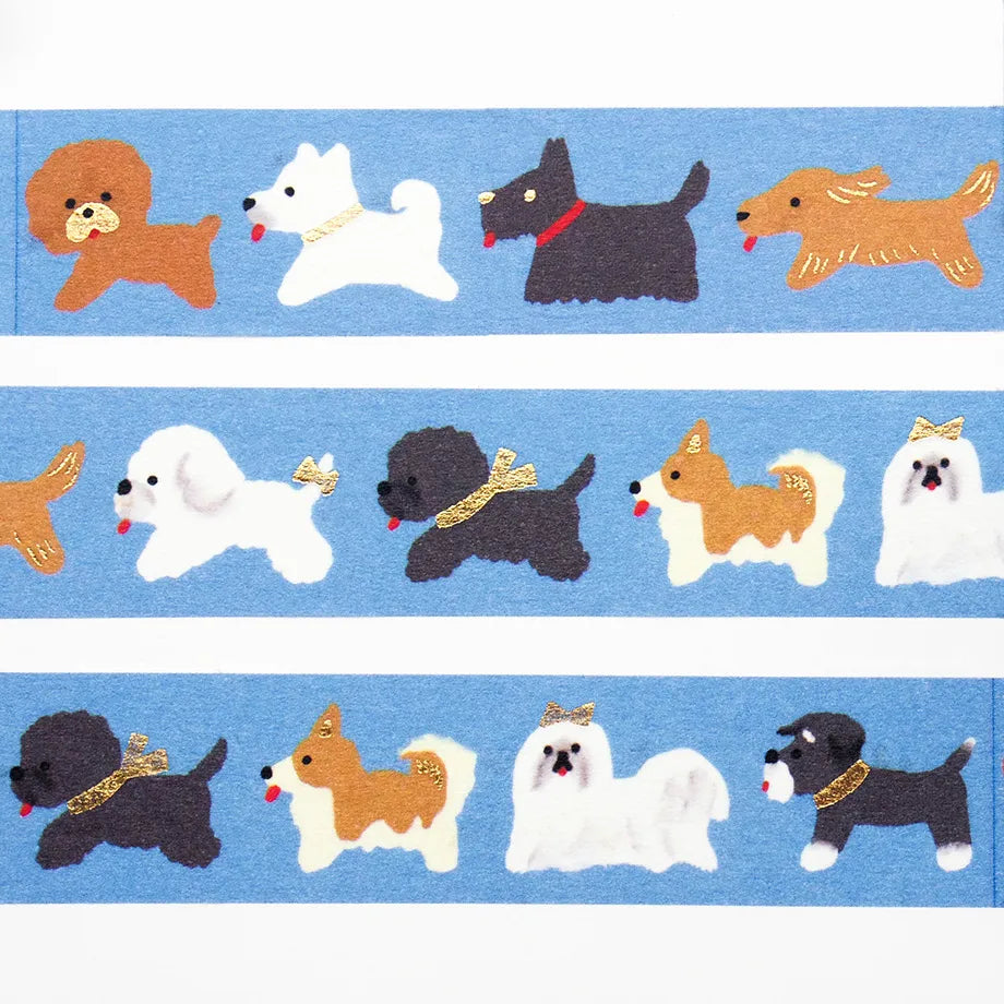 Foil-stamped masking tape by illustrator Reiko Tada. A truly adorable design where various dogs with fluffy fur come one after another. The sparkling gold foil stamping adds a design accent.&nbsp;Cut short to use as stickers, or as a pop point in wrapping or decoration.


✨ Product Features

Gold foil stamping for a subtle, elegant shine
Perfect for decorating planners, journals, cards, gifts, and scrapbooks
High‑quality Cozyca Products washi tape
Size: 20 mm × 5 m