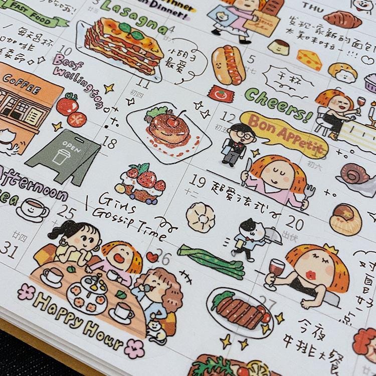 Volume 11:
Are you hungry my friend? Here we bring you the <bon appetite="" western=""> category

Food enthusiasts, unite! Delicious food truly brings great comfort. The Western cuisine series includes fast food, French cuisine, Italian dishes, afternoon tea, and much more. When you can't decide what to eat, just take a look at the food-themed washi tapes for inspiration!

SIZE:&nbsp;Full roll: 30mm wide x 5m long (5 loops)
Materials: Washi tape on release paper</bon>