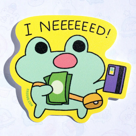 Robot Dance Battle - I Neeeeeed Shopping Frog Vinyl Sticker

Printed on premium vinyl with a UV laminate to protect it from the sun. Great for planners, bullet journals, laptop, water bottles, anywhere!

Sticker is approximately 3 x 2.6"