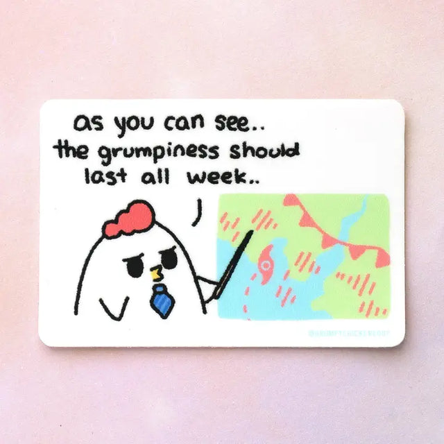 Chicken is giving you an update on the week ahead.


You will receive one copy of the sticker with this listing.

Printed on premium vinyl with a UV laminate to protect it from the sun. Great for planners, bullet journals, laptop, water bottles, anywhere!

 This is a 2.5 x 1.72" sticker.