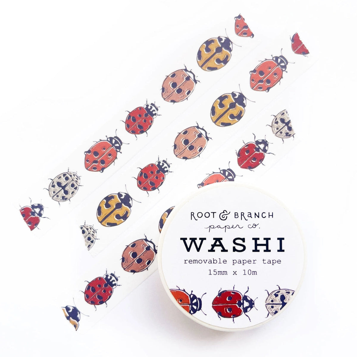 Our ladybugs washi is a lightweight decorative tape printed on mulberry paper. It is removable and leaves no residue, making it perfect for scrapbooking, stationery, crafts and more.