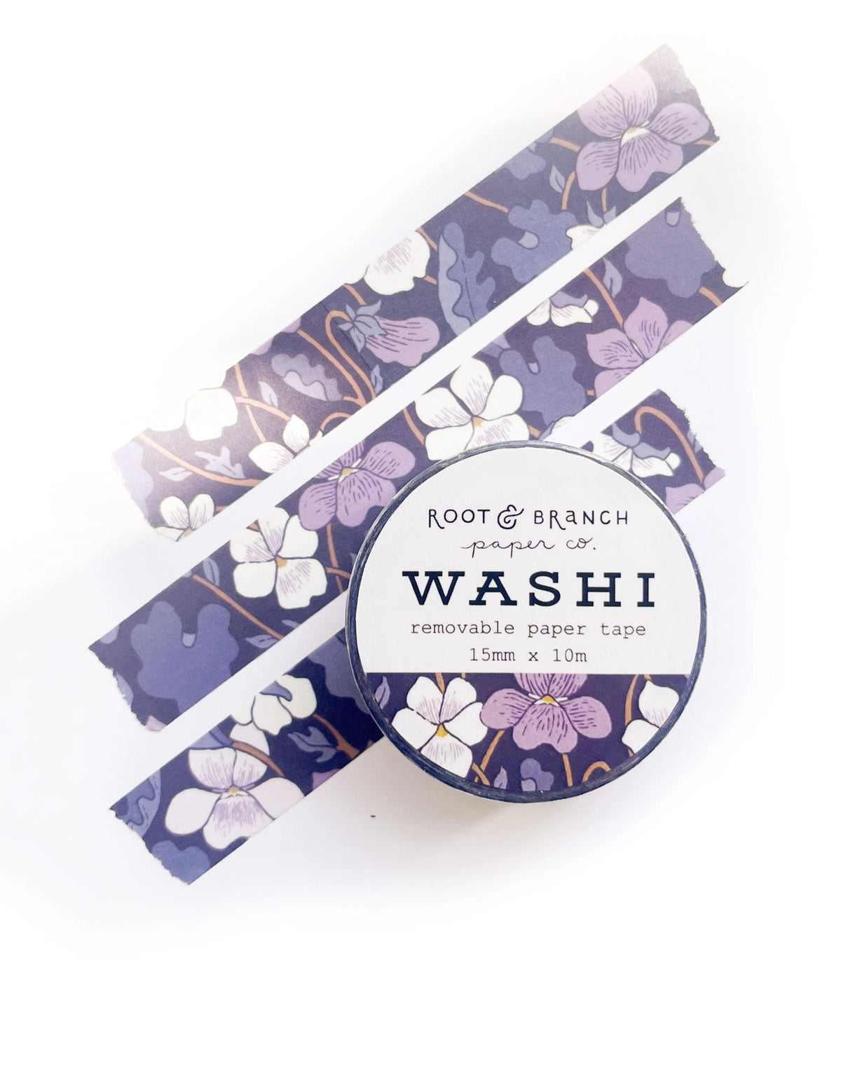 Our violets floral washi is a lightweight decorative tape printed on mulberry paper. It is removable and leaves no residue, making it perfect for scrapbooking, stationery, crafts and more.