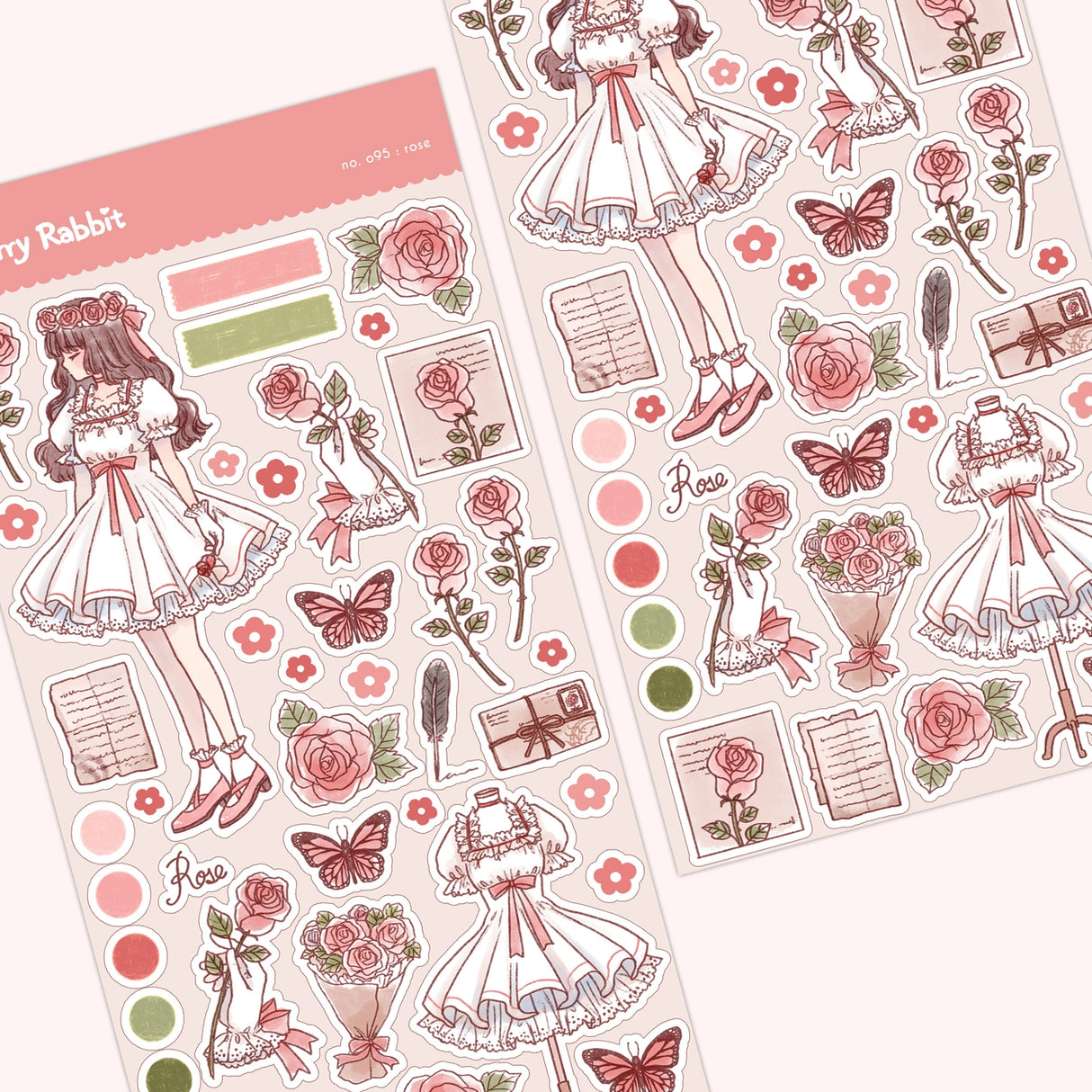 Cherry Rabbit Rose Sticker Sheet 095