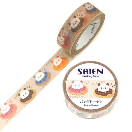 A sprinkle of sweetness meets irresistible charm in this delightful washi tape featuring pandas nestled inside colorful donuts. Each illustration feels like a tiny treat, soft pastels, playful expressions, and donut designs that look almost good enough to eat. The tape carries a warm, cheerful energy, perfect for brightening journals, planners, gift wrapping, and handmade cards.