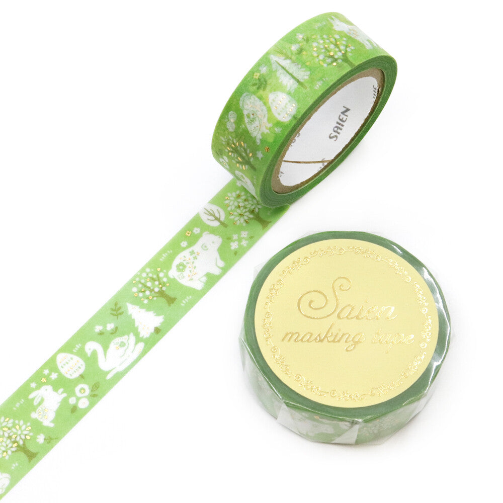 A quiet forest stroll unfolds across this soft watercolor tape, where leaves, berries, and woodland greens blend into a calm, natural rhythm. The translucent texture of Japanese paper lets each detail glow gently, creating a design that feels fresh, earthy, and effortlessly serene. Sized at 15mm × 7m, it’s perfect for journals, planners, scrapbooks, and nature‑themed projects, an easy way to bring a touch of the forest to your pages.