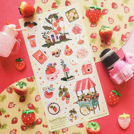 STICKII - Berry Patch Cottage Sticker Sheet

🏡🌼 Wander into @karen.illustrator’s strawberry-filled set, where tiny houses sit beneath berry-laden branches and sweet treats sparkle under starry skies. Bees buzz between blossoms, teacups overflow with fruit, and little trinkets feel plucked from a magical countryside market. Juicy and whimsical, this charming sheet is bursting with strawberry magic. Art by: @karen.illustrator

Top Coating: Gold Foil
Adhesive Layer: Paper
Backing Layer: Paper
6.69" x 3.54".
