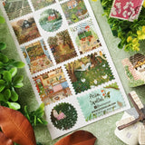 🌷🏡 In @asiaspettel’s countryside, every path seems to lead somewhere peaceful and blooming. Wander past cottage gardens bursting with flowers, sunny kitchens filled with homemade treats, quiet orchards, and cozy corners made for reading beneath the trees. With soft colors and beautifully detailed scenes, this sheet captures the gentle magic of country living.

Art by: @asiaspettel

One sticker sheet is included.
• Top Coating: Gold foil
• Adhesive Layer: PVC (plastic)
• Backing Layer: Clear PET
• 6.69"x3.