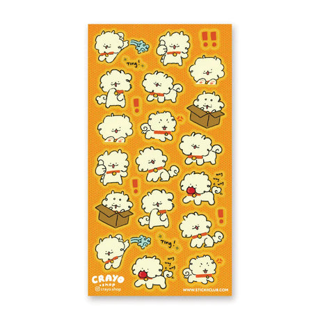 🐶✨ Say hello to Ting, the fluffiest bundle of joy from @crayo.box! This bouncy pup is full of personality—zooming around with wagging tails, popping out of boxes, ringing little bells, and flashing the happiest thumbs-up along the way. With playful poses and cheerful expressions in every scene, this sheet is pure puppy energy, guaranteed to bring smiles, giggles, and a whole lot of tail-wagging fun.