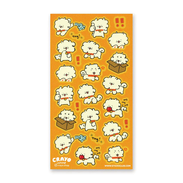 🐶✨ Say hello to Ting, the fluffiest bundle of joy from @crayo.box! This bouncy pup is full of personality—zooming around with wagging tails, popping out of boxes, ringing little bells, and flashing the happiest thumbs-up along the way. With playful poses and cheerful expressions in every scene, this sheet is pure puppy energy, guaranteed to bring smiles, giggles, and a whole lot of tail-wagging fun.